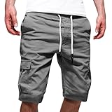Herren-Shorts, elastische Taille, Combat-Cargo-Shorts, 12,7 cm, Baggy-Kampfhose, leicht, zum Wandern, bequeme Hose, Sommer, Laufen, Fitnessstudio, Workout, Sport, grau, XXL