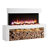 RICHEN Kiana Elektrokamin - Elektrischer Standkkamin mit Heizung 1000/2000 W, realistischer 3D-Flammeneffekt, LED-Beleuchtung, Fernbedienung programmierbar, Timer, Thermostat - Weiß