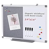 Swansea Whiteboard Magnettafel und Pinnwand Filz mit Aluminiumrahmen für Wohnung, Büro, Küche und Schule, 60X45cm