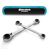 DURATECH 2-teilig Umschaltbarer Ratschenschlüssel-Satz 4-in-1, Gekröpfter Doppel-Ring-Ratschenschlüssel-Satz, Metrisch, 8, 10, 12, 13 & 14, 15, 17, 19 mm mit Rolltasche