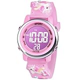 Vicloon Kinderuhr Digital, Kinder Armbanduhr, Kinderuhr Mädchen Led 3ATM Wasserdicht, Einhorn Kinderuhr mit Wecker Datum Stoppuhr Lichter, für 3-10 Jahre Jungen Mädchen(Rosa)