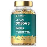 Omega 3 Vegan Hochdosiert aus Algenöl 1500mg | 60 Kapseln mit ALA und DHA pro Portion | von Horbaach