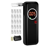 Uwelliky Alkoholtester, Tragbar Atemalkoholtester mit Akustischer Alarm, Halbleiter Sensorik, Promilletester Professioneller, BAC-Tester, Schnelle Antwort, 20 Mundstücke enthalten, 2 AA-Batterien