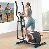 Magnetischer Crosstrainer mit 16 Widerstandsstufen, ultraleiser Ellipsentrainer für Zuhause, LCD-Monitor, Flaschenhalter, 120KG Belastbarkeit Schwarz