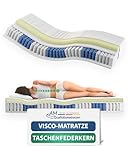AM Qualitätsmatratzen - Visco-Matratze 90x200cm -H3 - Visco-Taschenfederkernmatratze - Matratze mit integrierter 6cm Viscoauflage - 24cm Höhe - Made in Germany