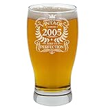 Always Looking Good Geschenk zum 20. Geburtstag für Männer, Vintage 2005, Aged to Perfection graviert, Pint-Bierglas, Geschenk für 20 Jahre alt, geätztes Apfelwein-Bier, Tulpen, Pint-Gläser