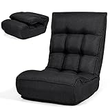 RELAX4LIFE Bodenstuhl Faltbar, Lazy Sofa mit 4-stufig Verstellbarer Rückenlehne & 5-5-stufig Verstellbarem Kopfteil, Klappstuhl mit Seitentasche, Bodensessel für Zuhause Büro (Schwarz)