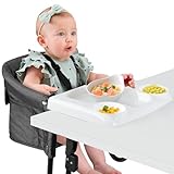 Ezebaby Tischsitz Klappbarer Sitzerhöhung Tragbarer Baby Hochstuhl Schnelle Anpassung mit 5-punkt Sicherheitsgurt und Tragetasche für Tischdicken von 2,5 bis 7,5 cm (Schwarz, mit Tablett)