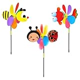 3 Stück Windrad Kinder 3D Windrad Biene und Marienkäfer aus Kunststoff Windrad Garten für Deko Garten Balkon Terrasse Haus Hof Party