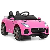 SOARS Jaguar Elektroauto für Kinder, 12V Kinder Elektroauto, Elektrofahrzeuge mit 2,4G Fernbedienung, Leuchte & MP3, Kinderfahrzeug mit Stoßdämpfern, 3-5km/h, für Kinder ab 3 Jahre (Rosa)