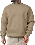 JMIERR Baumwolle Pullover Herren 2024 Freizeit Rundhals Sweatshirts Winter Langarm Hoodies Loose Fit Beige L