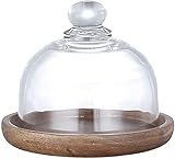 FBWSM Käseplatte Abdeckungen Glas Holzplatten Mini Runde Glocke Kuppel Transparent Käse Dessert Kuchen Essen Abdeckungen Handwerk Abdeckungen Restaurant Küche Party