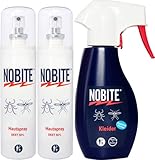 NOBITE Insektenschutz Set – Mückenspray & Kleider-Imprägnierspray gegen Zecken, Tropen & Reisen – 2x Hautspray 100 ml + 1x Kleider 200 ml – langanhaltender Schutz für Kinder & Erwachsene