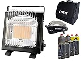 PHönix PH-100 Keramik Gasheizung Heizstrahler 1,7 KW Gasstrahler Camping Heizung Gaskocher + Tasche + 8 Gaskartuschen