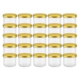 hocz 25x Marmeladengläser 125 ml Set | Deckel Gold TO 66 | mit Etiketten NZ | Einmachgläser mit Schraubdeckel zum befüllen | Sturzgläser für Marmelade Schraubgläser | leere Gläser | 25 Stück