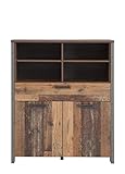 FORTE Clif Kommode mit 2 Türen und 1 Schublade, Holzwerkstoff, Old Wood Vintage/Betonoptik dunkelgrau, 106.7 x 127.9 x 41.6 cm