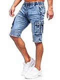 BOLF Herren Kurze Jeanshose Shorts Bermudas Jeans Short Kurze Hose Cargo Cargoshorts Destroyed Used Look Denim Stretch Freizeithose HY818A Blau M [7G7]