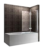 i-flair Badewannenabtrennung 90x140 cm Badewannenaufsatz Faltwand faltbar 2 tlg. Duschabtrennung – alle Größen Klarglas