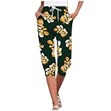 EYNMVR Light Gelb 3/4 Hose Damen Caprihose Damen Sommer Elegant Outdoor Sporthose Laufhose Leicht Dreiviertel Sommerhose Jogginghose mit Taschen Bequem Capri Hose Yoga Hose S