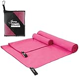 JASUEN Mikrofaser Handtuch Set-180x80cm+80x40cm Microfaser Handtücher for Sporthandtuch Reisehandtuch Outdoor Handtuch Strandtuch 2 Stück (180x80cm+80x40cm, Rosa)