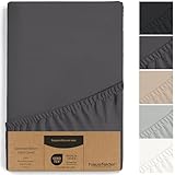 Hausfelder Spannbettlaken Topper 90x200 bis 100x200 cm, bis 15 cm Matratzenhöhe, Jersey Baumwolle, Bettlaken Spannbetttuch für 90 x 200cm bis 100 x 200cm Boxspringbetten Matratzen, Anthrazit-Schwarz