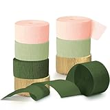 NICROHOME EUR Hochzeits-Party-Dekorationen, 8 Rollen Krepppapier-Luftschlangen in Moos, Salbeigrün, Rosa, für Boho-Babyparty, Hochzeit, Verlobungsfeier, Frühlingsparty, Geburtstagsparty-Zubehör, 24,9M