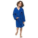 Twinzen Bademantel Kinder & Teenager mit Kapuze 100% Öko Tex Baumwolle, Kinder Bademantel für Jungs 13-14 Jahre Dunkelblau Frottee Extra weicher und saugfähiger Bademantel Teenager