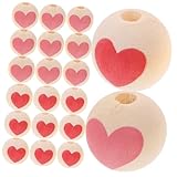 NOLITOY 50 Stück Holzperlen mit Herz muster Buntes für DIY Schmuck Basteln Armbänder Halsketten Rote und Rosa Perlen zum Auffädeln und Dekorieren