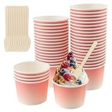 Vaskula 50 Stück Eisbecher Pappe 240ML Candybar Becher mit Löffel Pappbecher Klein Verdickt Dessertbecher Farbverlauf Rosa Slush Eis Becher für Eis Dessert Fingerfood Joghurt