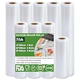 Omtofo Vakuumierbeutel 9 Rollen Vakuumierfolie, Vakuumbeutel Lebensmittel 28/20/15 x 300cm, BPA-frei, reißfest, 150µm, Vakumierfolienrolle für alle Vakuumierer, Mikrowellen and Sous Vide