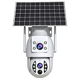 JOOAN Überwachungskamera Aussen Solar 2Kx2 HD, Doppelkamera 360° PTZ Überwachungskamera Aussen Akku, 2.4GHz WLAN Kamera mit PIR Bewegungsmelder,Farb-Nachtsicht, 2-Wege-Audio, Notrufe notiert,IP66