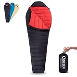 QEZER Daunenschlafsack, 590 g Ultralechter Sommerschlafsack Hüttenschlafsack, Warm Daunen Innenschlafsack Kleines Packmaß für Camping,Trekking und Wandern Outdoor (Schwarz)