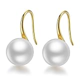 Perlenohrringe für Frauen, 925 Sterling silber AAAA gezüchtete Süßwasser Perlen-Ohrringe mit Haken (Gelbgold,8.5-9.0mm)