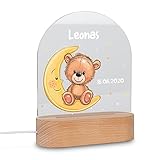Holzura - Personalisiertes Nachtlicht für Baby, Nachttischlampe für Kinder - Personalisierte Geschenke Kinder - Babygeschenk - Geschenk zur Geburt, Baby Erstausstattung Neugeborene