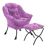 Youtanic Lazy Chair mit Klappbarer Ottomane, Akzentstuhl Plüsch gepolstert mit Metallstruktur und rutschfesten Pads, Sofasessel mit Fußstütze und seitlicher Aufbewahrungstasche für Wohnheim, Zimmer,