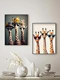XBTYKPB Wanddekoration, Giraffe, bunte Sonnenbrillen-Poster, Giraffen-Leinwanddrucke, Tiermalerei, einzigartige Tier-Wandkunst, 40 x 60 cm x 2, rahmenlos
