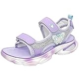 HSNA Kinder Sandalen Mädchen Strandschuhe Peeptoe Bequem Sommerschuhe, Lila Schmetterlinge 34 EU