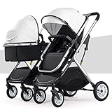 Doppel-Kinderwagen nebeneinander, Zwillings-Kinderwagen, Tandem for Säuglinge und Kleinkinder, faltbarer, stoßdämpfender Regenschirm mit hoher Querformat-Funktion und verstellbarer Rückenlehne ( Color