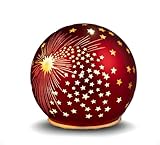formano Deko-Kugel rot 10cm mit LED Licht Timer Beleuchtete Glas Weihnachtskugel - Weihnachtsdekoration Tisch Regal zum Stellen Weihnachten