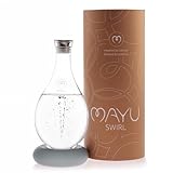MAYU Swirl Strukturierte Wasserkaraffe, innovative Vortex-Technologie, mundgeblasener Krug, Post-Umkehrosmose-Filter, belüfteter Wasserspender, Ständer, 1,5 l, Essglas-Krug-Design (Dolomitboden)