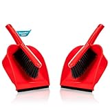 BigDean 2 Stück Kehrschaufel Set in Rot – Handfeger mit stabilen + robusten Borsten und Schaufel – Kehrblech aus hochwertigem Kunststoff – Haushalts Besen Kehrset – Made in Europa