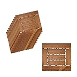 10 Stück Holzfliesen für den Garten, 30 x 30 cm, WPC-Fliesen mit 7 Leisten, Farbe dunkles Holz, Steckboden, insgesamt 0,9 m², zuschneidbar