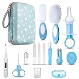 Lictin Baby Pflegeset 15 teilige Baby Pflegeset Neugeborene, Babypflege Set mit Thermometer, Baby Nagelscheren, Baby Bürste, Babykamm, Fingerzahnbürste, Babypflegeset Neugeborene (Hellblau)