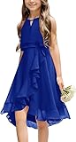 Haloumoning Mädchen Kleider Sommer Festlich Kleid Ärmellos Prinzessin Partykleid Brautjungfern Tanzen Ball Hochzeits Blumenmädchenkleid Saphirblau 160