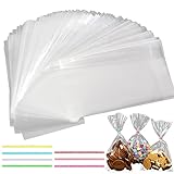 funvce 25x15cm Cellophantüten Klar 100 pcs, funvce Kleine SüÃŸigkeiten Tüten Plastiktüten Transparent mit Metallischen Bindebaender, für Mitgebsel Kindergeburtstag Gastgeschenke