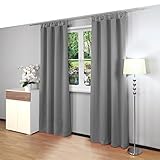 Gräfenstayn® Alana - blickdichte einfarbige Thermogardine Verdunklungsgardine mit Schlaufen - 135 x 245 cm (Breite x Höhe) - viele attraktive Farben - Gardine Vorhang (Grau)