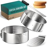 4smile Tortenzubehör - Edelstahl Torten Schneidehilfe Set, 4 Teile - Tortenboden Schneidehilfe + Konditormesser + Tortenheber + Tortenring verstellbar hoch 8,5 cm - Kuchen Schneidehilfe Set