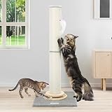Globlazer Kratzstamm XXL Groß, Kratzsäule XXL Hoch 90 cm & 50 cm 2 IN 1 Einstellbar Kratzbaum mit Plüsch Katzenspielzeug, Holz Trackerball, Stabil Kratzsäulen Sisal für Große Katzen, SC35 Hellgrau