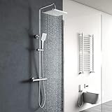 YOOZENA Duscharmatur Komplettset，Duschsystem(Duscharmatur mit Thermostat, Kopfbrause 26x19cm, Duschkopf mit Schlauch und Halterung) ，Regendusche mit armatur