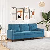 Homgoday 3-Sitzer-Sofa mit Zierkissen Blau 180 cm Samt Loungesofa Doppelsofa Wohnzimmersofa Gästesofa Sofa Couch Sitzmöbel für Wohnzimmer Empfang Büro